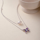 Butterfly Enamel Diamond Layered Necklace, Sterling Silver, 1/4 ct Lab Grown Diamond-5