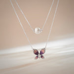 Butterfly Enamel Diamond Layered Necklace, Sterling Silver, 1/4 ct Lab Grown Diamond-1