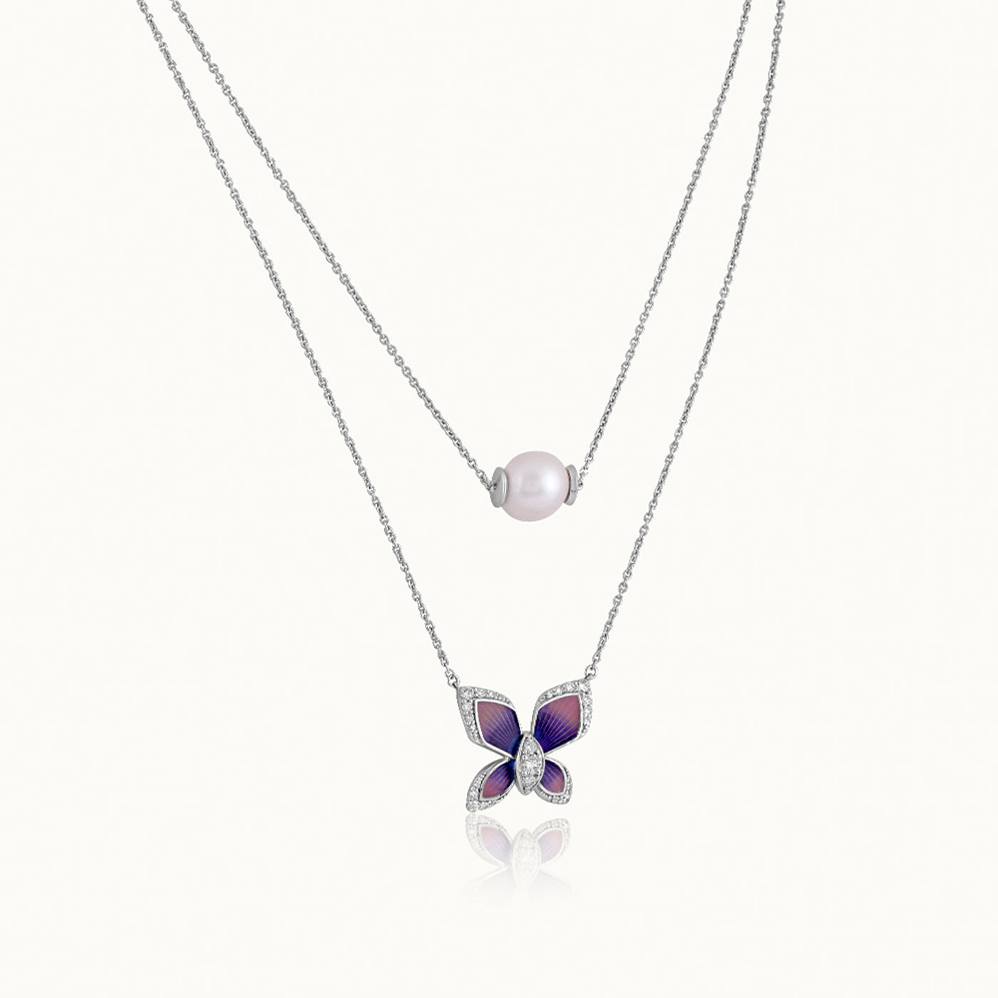 Butterfly Enamel Diamond Layered Necklace, Sterling Silver, 1/4 ct Lab Grown Diamond-3