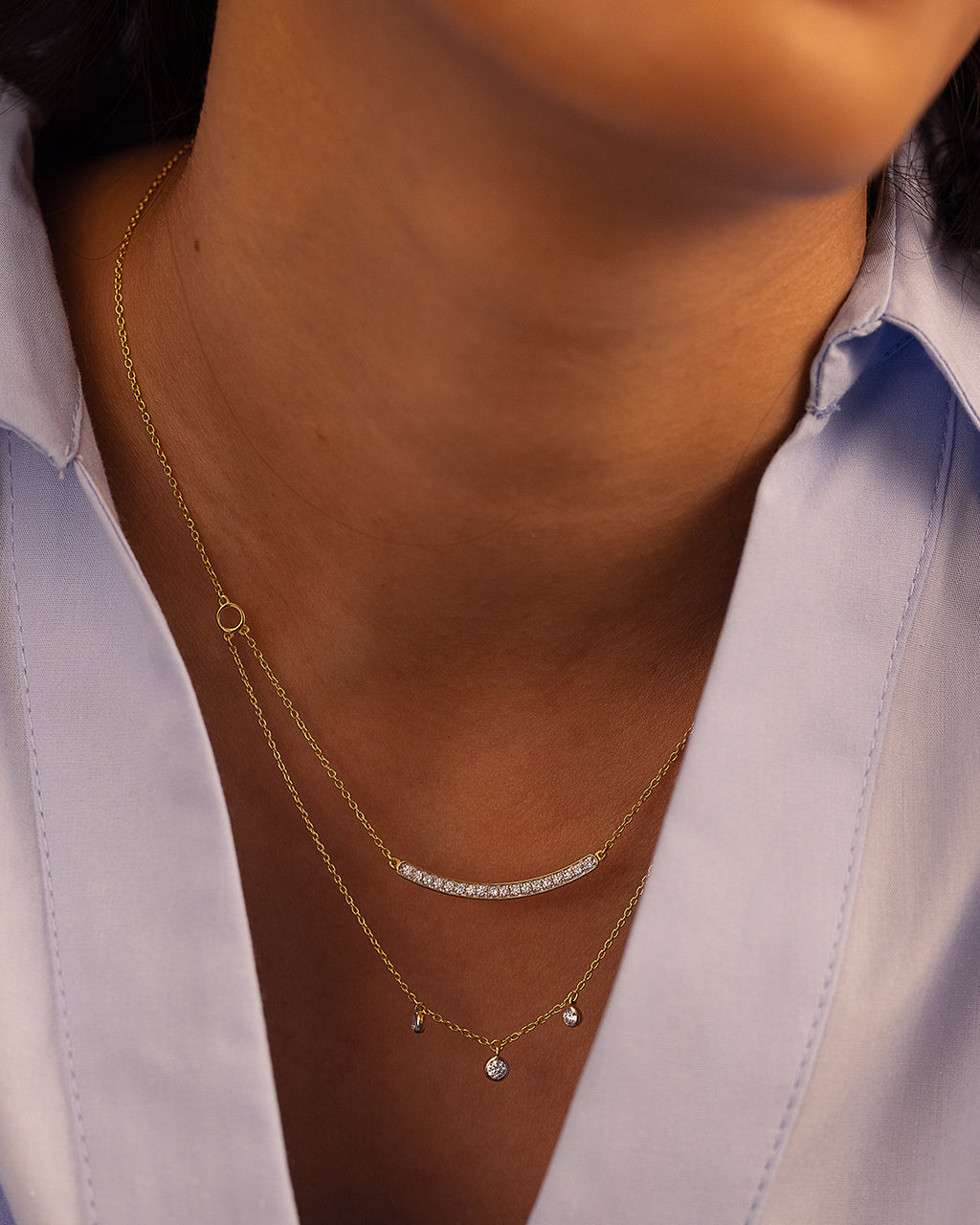 Layered Diamond Bar Necklace, 14K Gold Vermeil, 3/8 ct Lab Grown Diamond-4