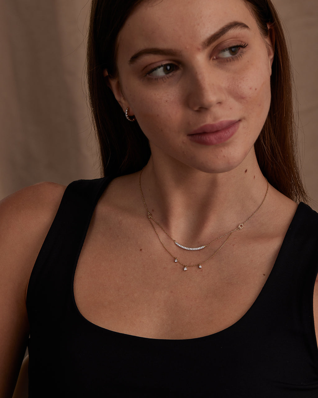 Layered Diamond Bar Necklace, 14K Gold Vermeil, 3/8 ct Lab Grown Diamond-2
