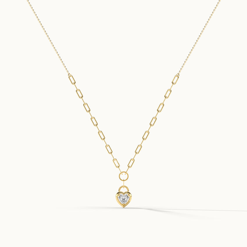 Heart Lock Solitaire Necklace, 14K Solid Gold, 1 ct Lab Grown Diamond-3