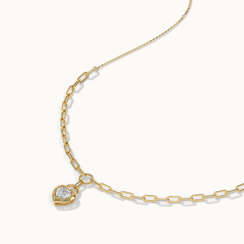 Heart Lock Solitaire Necklace, 14K Solid Gold, 1 ct Lab Grown Diamond-5