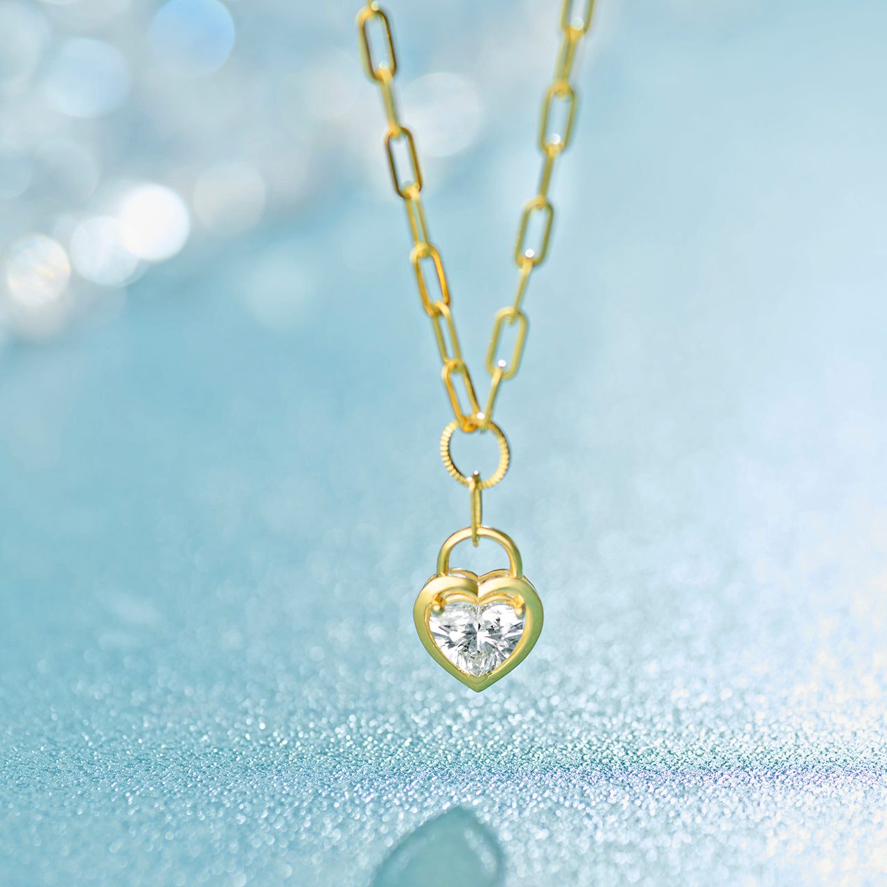 Heart Lock Solitaire Necklace, 14K Solid Gold, 1 ct Lab Grown Diamond-1