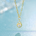 Heart Lock Solitaire Necklace, 14K Solid Gold, 1 ct Lab Grown Diamond-1