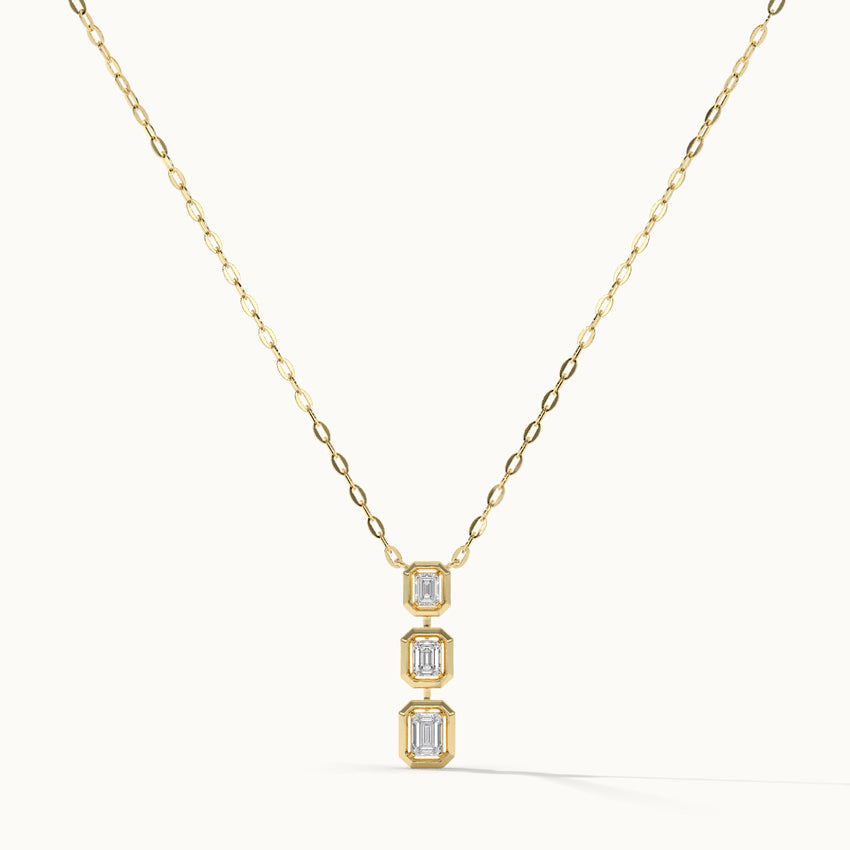 Three Stone Emerald Solitaire Necklace, 14K Gold Vermeil, 1 ct Lab Grown Diamond-3