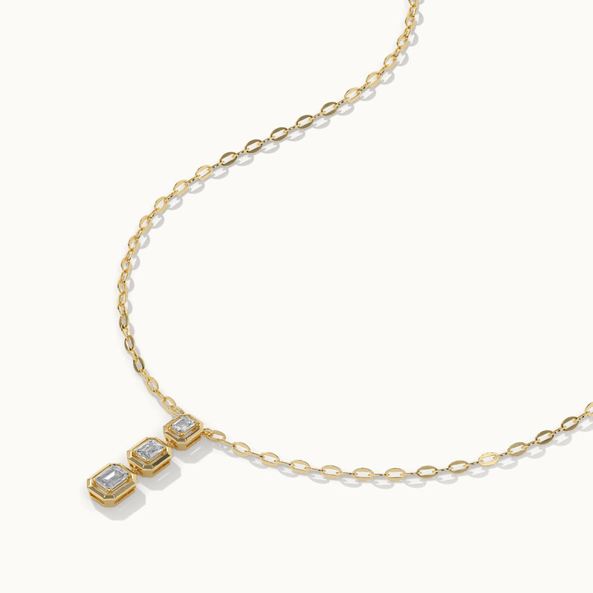 Three Stone Emerald Solitaire Necklace, 14K Gold Vermeil, 1 ct Lab Grown Diamond-6