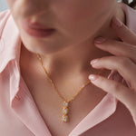 Three Stone Emerald Solitaire Necklace, 14K Gold Vermeil, 1 ct Lab Grown Diamond-5