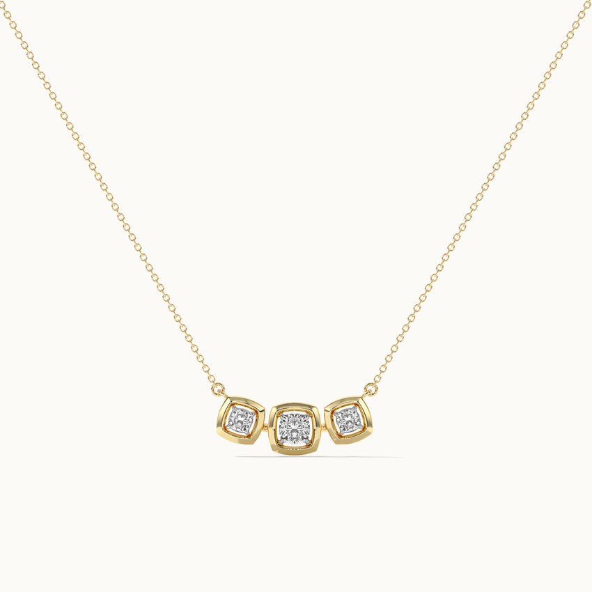 Three Stone Solitaire Necklace, 14K Gold Vermeil, 1 ct Lab Grown Diamond-2