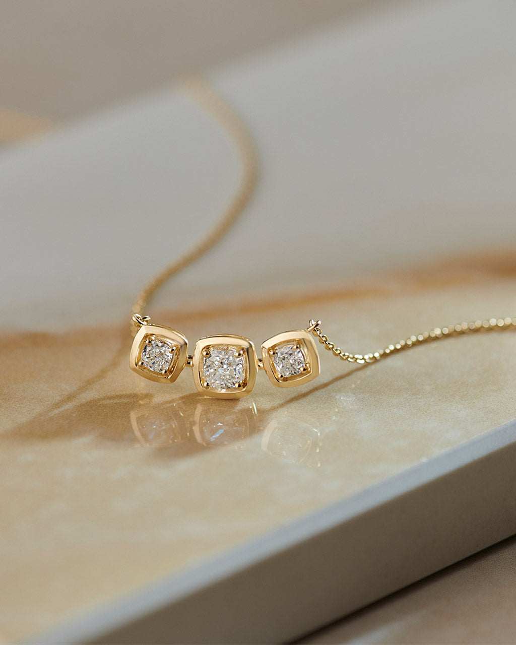Three Stone Solitaire Necklace, 14K Gold Vermeil, 1 ct Lab Grown Diamond-5