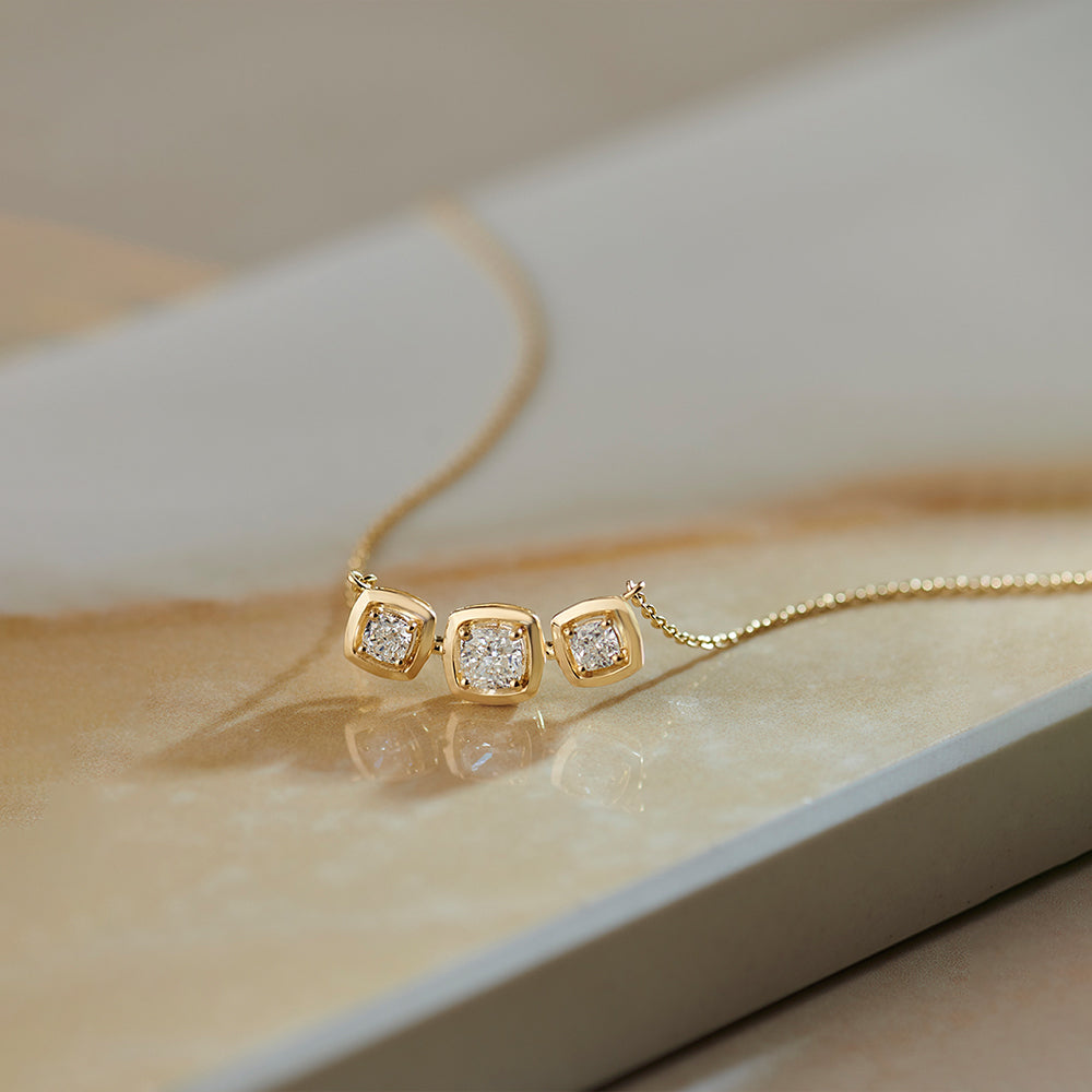 Three Stone Solitaire Necklace, 14K Gold Vermeil, 1 ct Lab Grown Diamond-1