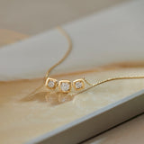Three Stone Solitaire Necklace, 14K Solid Gold, 1 ct Lab Grown Diamond-1