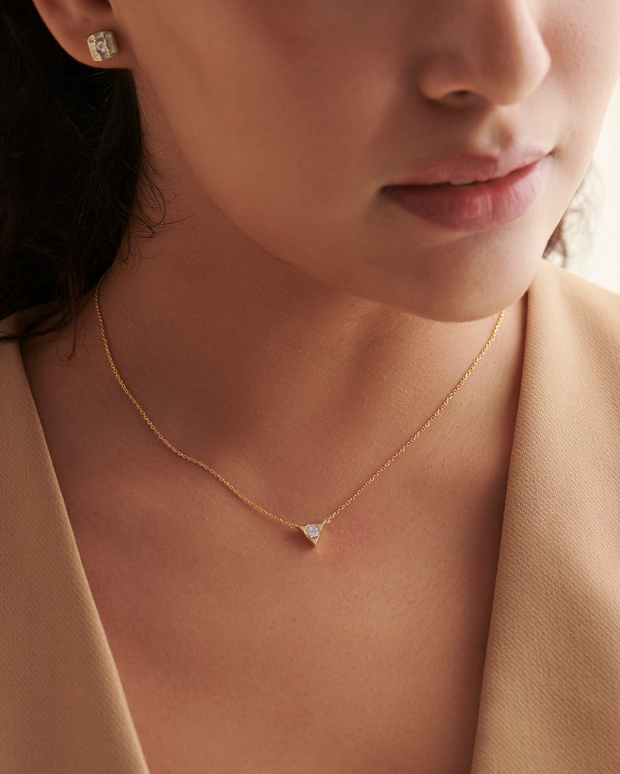 V Solitaire Necklace, 14K Solid Gold, 1/3 ct Lab Grown Diamond-2