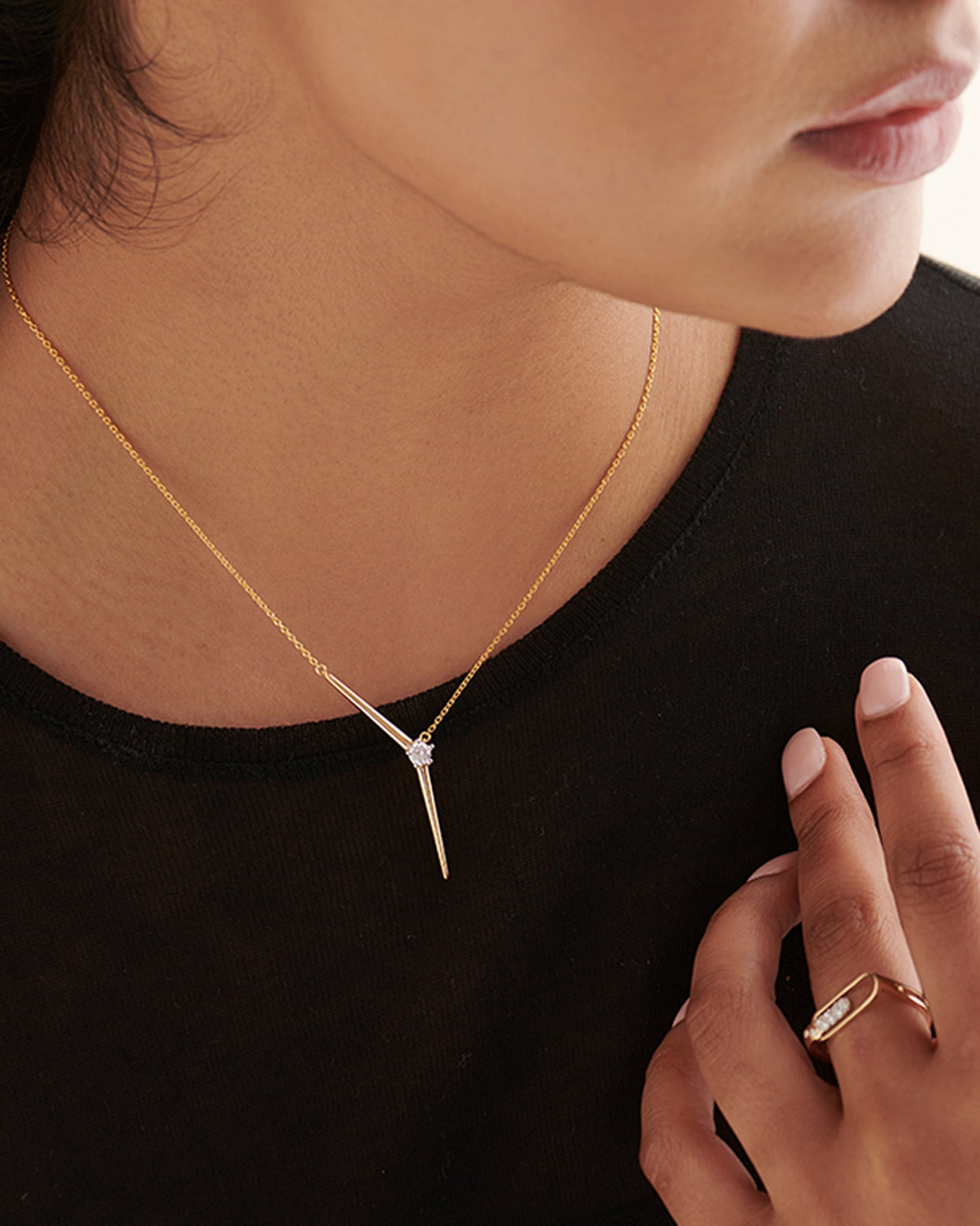 Y Solitaire Lariat Necklace, 14K Solid Gold, 1/4 ct Lab Grown Diamond-2
