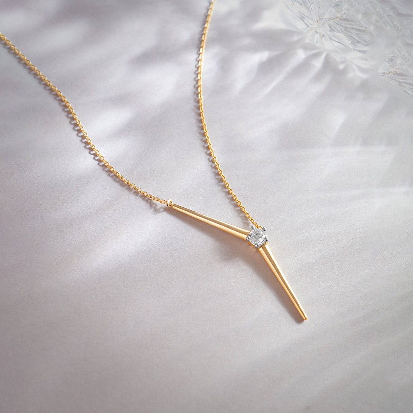 Y Solitaire Lariat Necklace, 14K Solid Gold, 1/4 ct Lab Grown Diamond-1