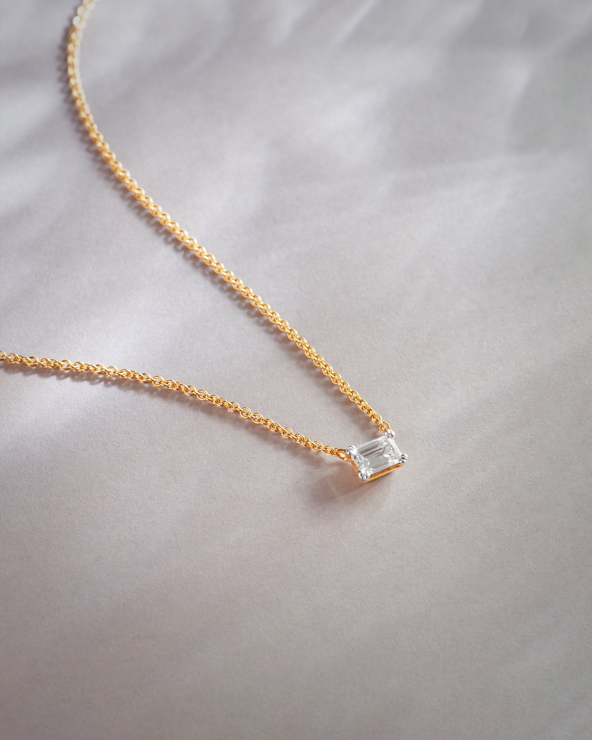 Emerald Solitaire Necklace, 14K Solid Gold, 1/3 ct Lab Grown Diamond-6