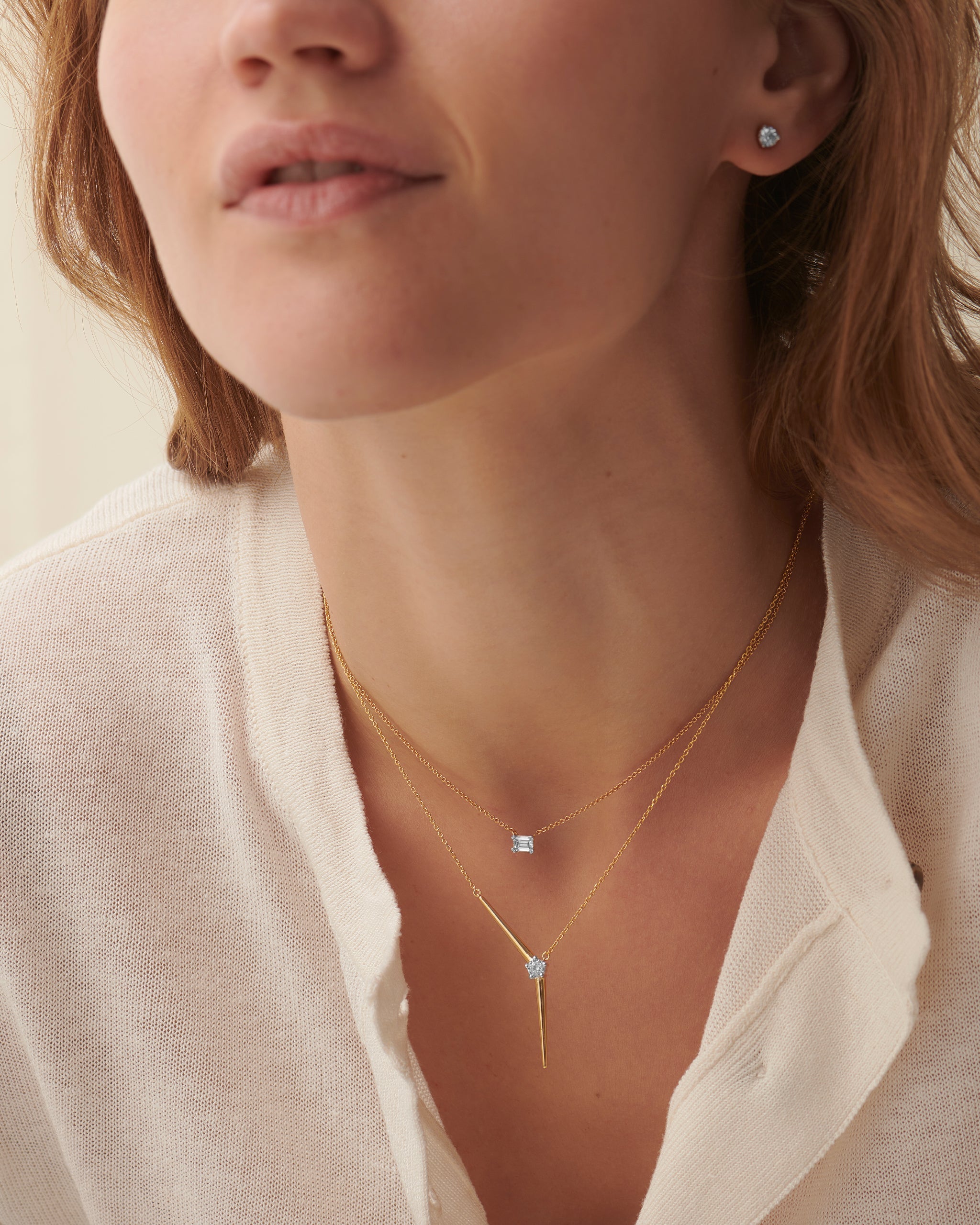 Emerald Solitaire Necklace, 14K Solid Gold, 1/3 ct Lab Grown Diamond-2
