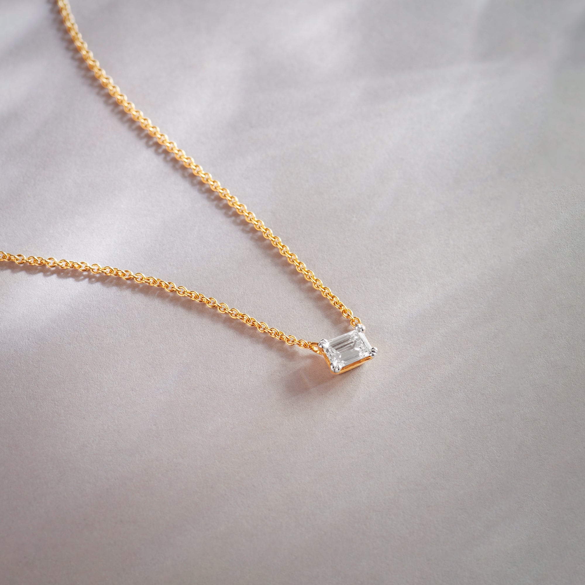Emerald Solitaire Necklace, 14K Solid Gold, 1/3 ct Lab Grown Diamond-1