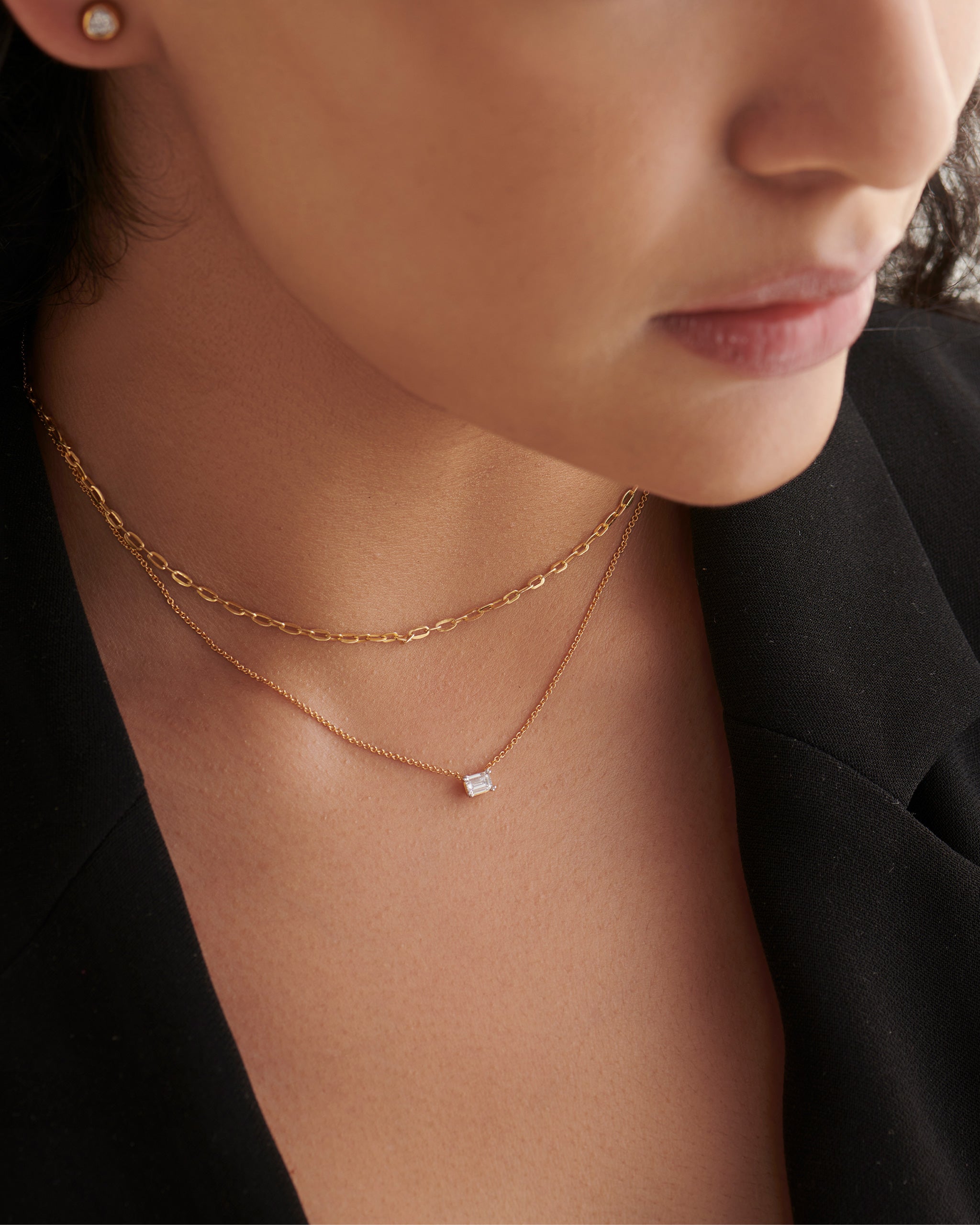 Paperclip Yellow Thin Chain Necklace, 14K Solid Gold-2