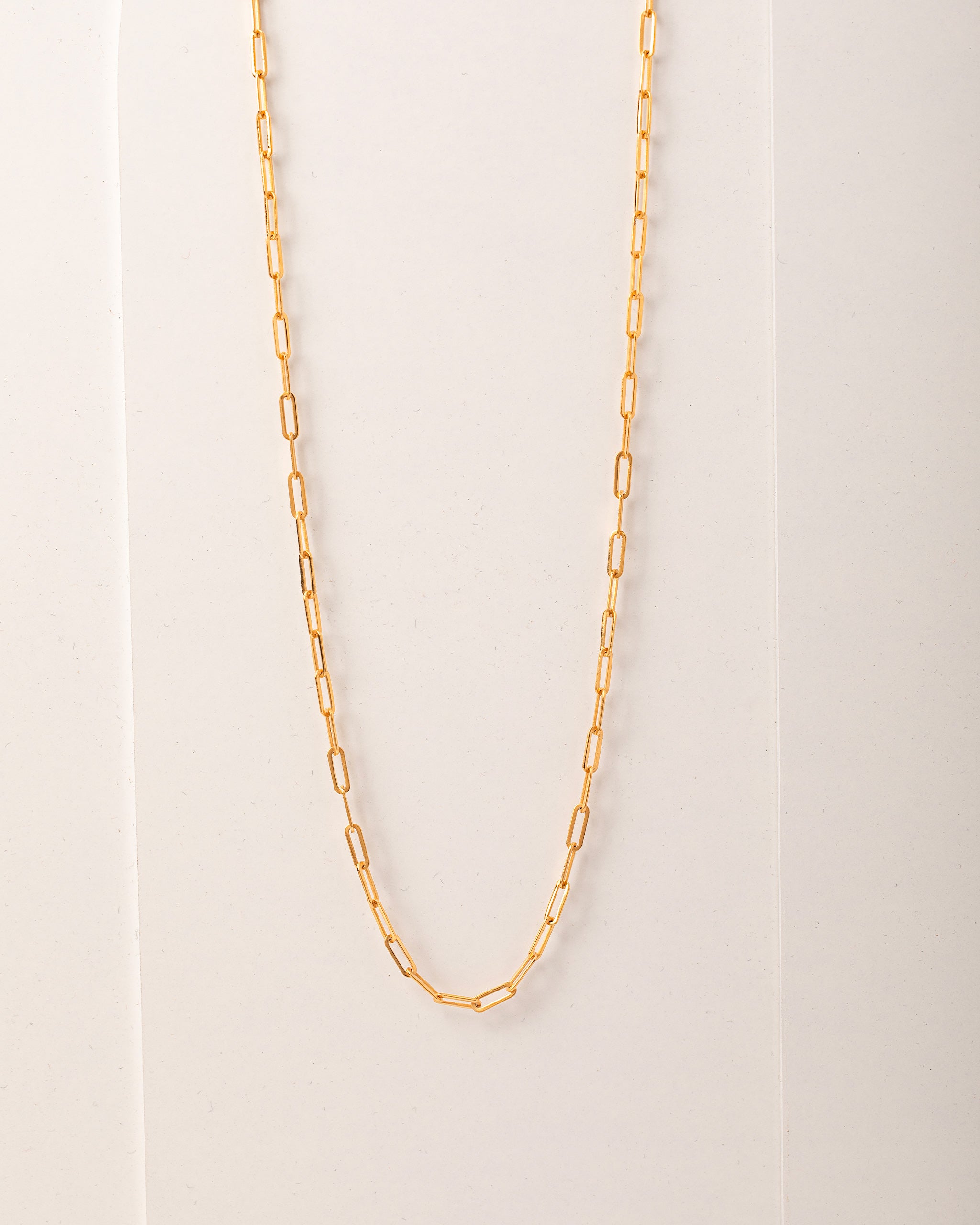 Paperclip Yellow Thin Chain Necklace, 14K Solid Gold-5