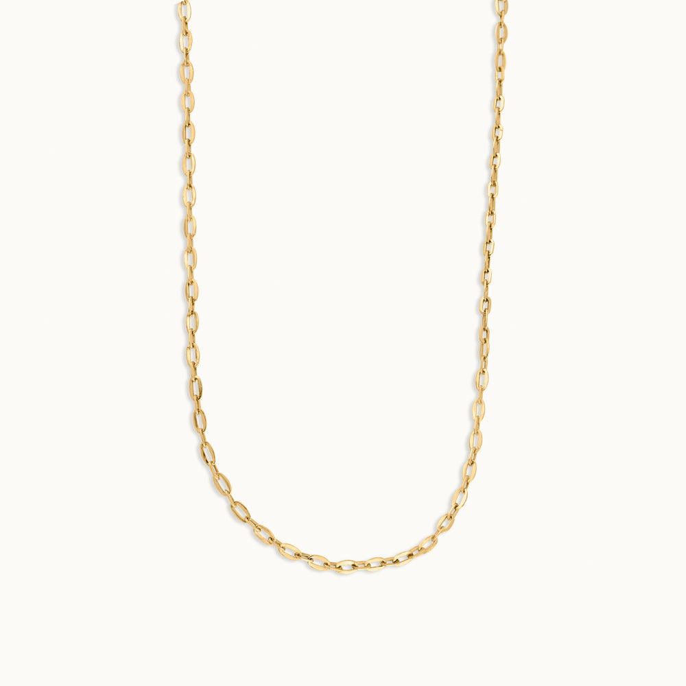 Paperclip Yellow Thin Chain Necklace, 14K Solid Gold-3