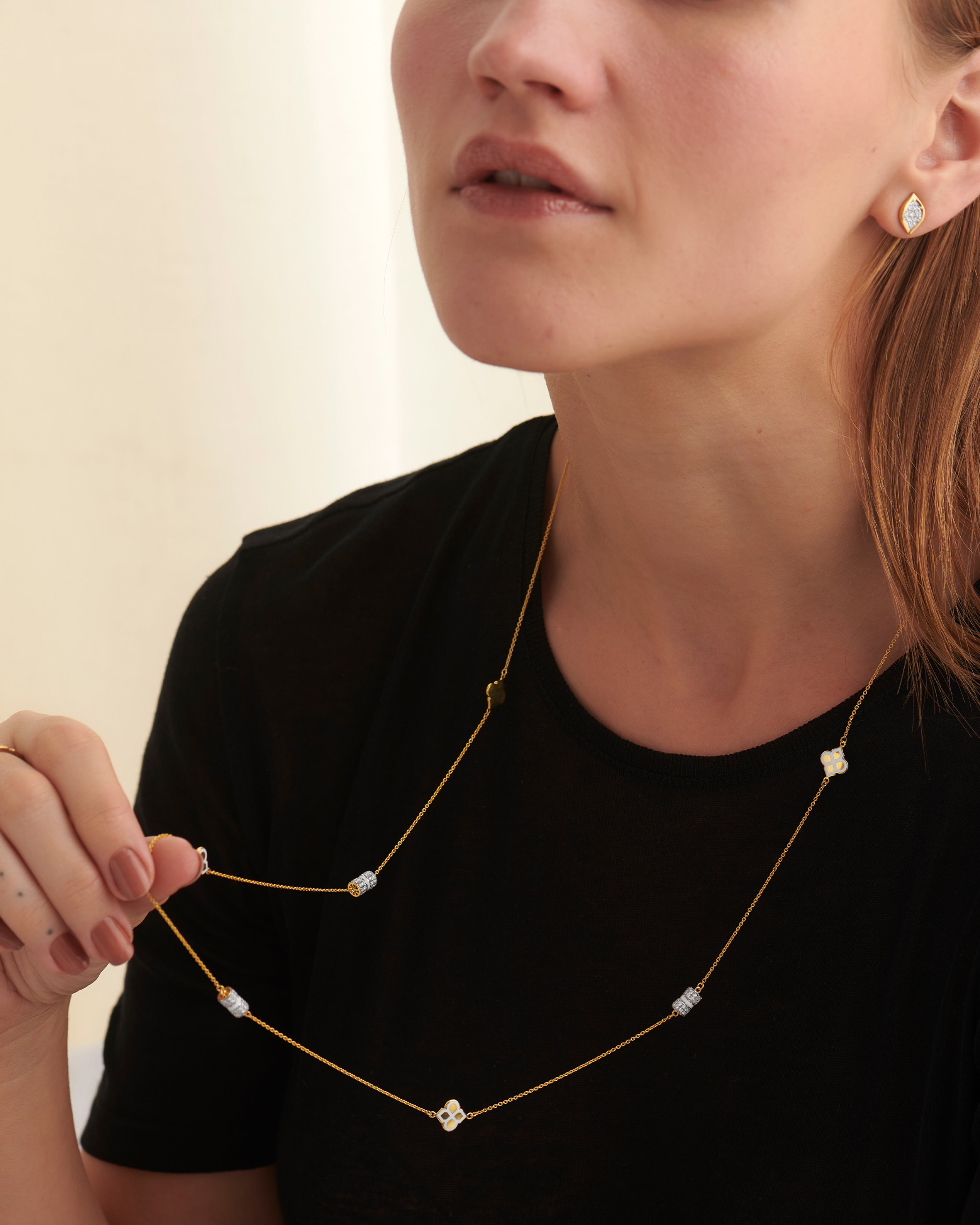 White Cera Diamond Long Necklace, 14K Gold Vermeil, 5/8 ct Lab Grown Diamond-4