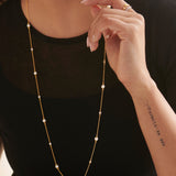 Station Pearl Diamond Long Necklace, 14K Gold Vermeil, 5/8 ct Lab Grown Diamond-2