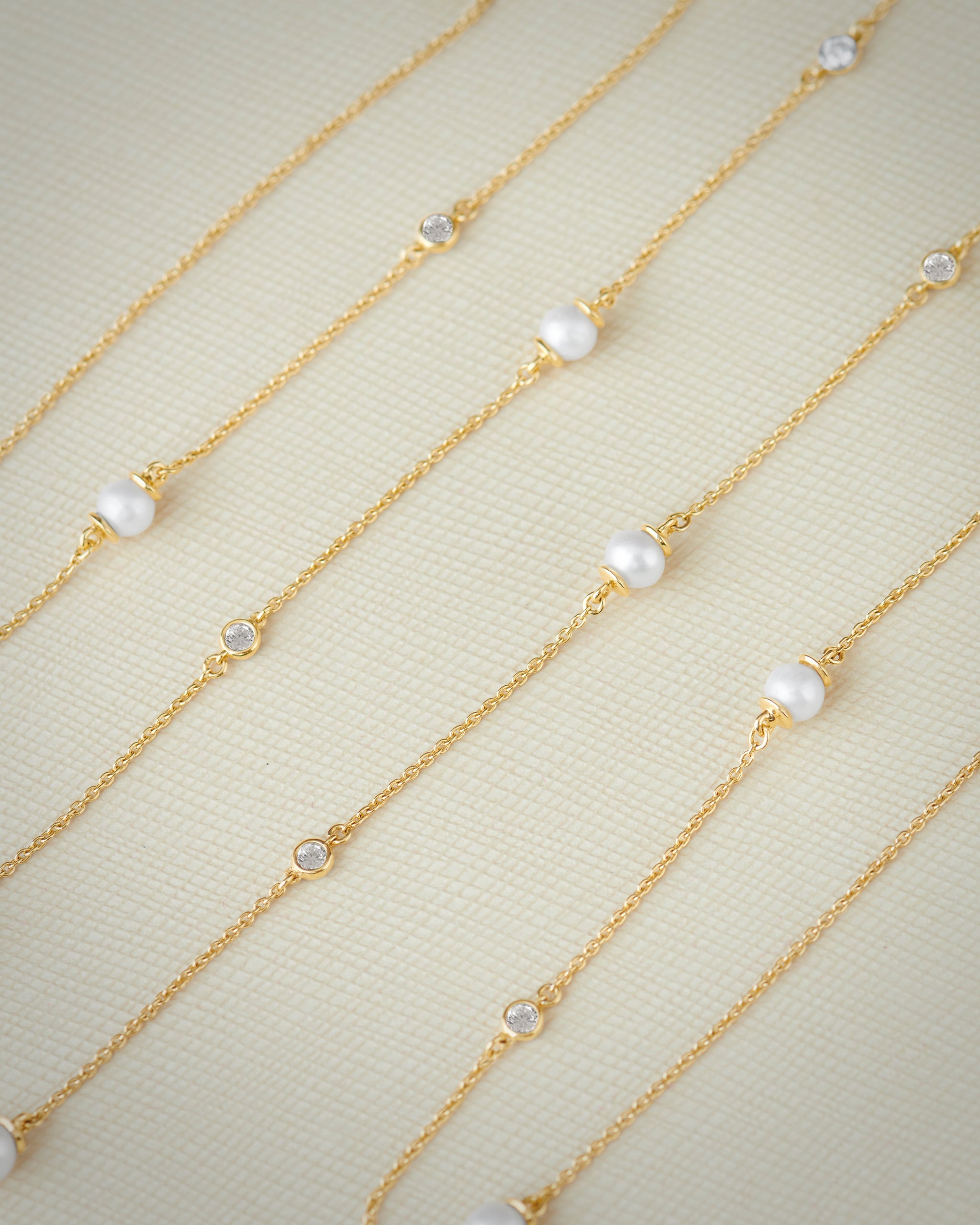 Station Pearl Diamond Long Necklace, 14K Gold Vermeil, 5/8 ct Lab Grown Diamond-6