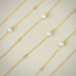 Station Pearl Diamond Long Necklace, 14K Solid Gold, 5/8 ct Lab Grown Diamond-6