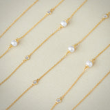 Station Pearl Diamond Long Necklace, 14K Solid Gold, 5/8 ct Lab Grown Diamond-6