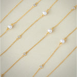 Station Pearl Diamond Long Necklace, 14K Gold Vermeil, 5/8 ct Lab Grown Diamond-1