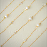 Station Pearl Diamond Long Necklace, 14K Gold Vermeil, 5/8 ct Lab Grown Diamond-1