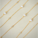 Station Pearl Diamond Long Necklace, 14K Solid Gold, 5/8 ct Lab Grown Diamond-1