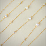 Station Pearl Diamond Long Necklace, 14K Solid Gold, 5/8 ct Lab Grown Diamond-1