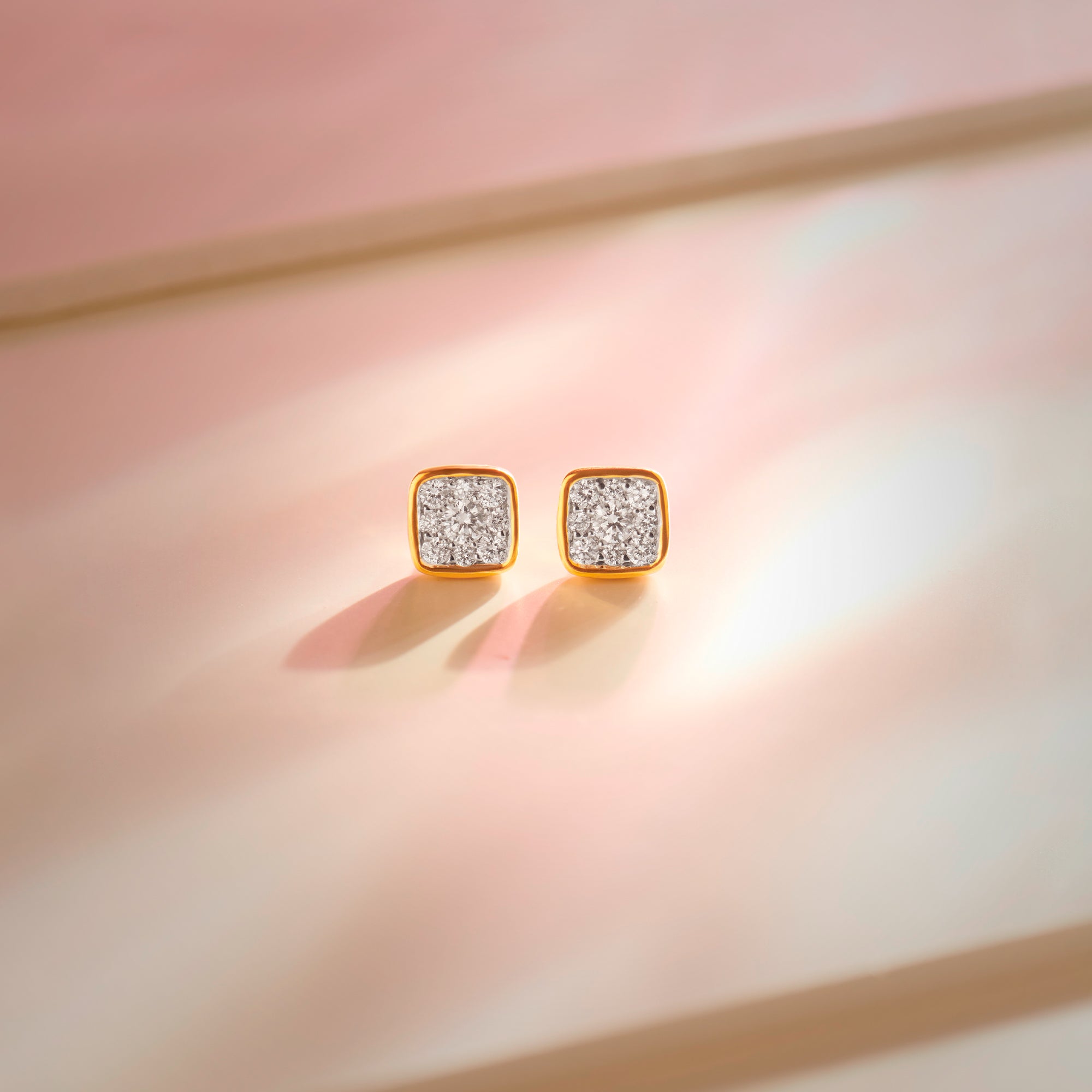 Square Cluster Diamond Small Earrings, 14K Solid Gold, 1/3 ct Lab Grown Diamond-1
