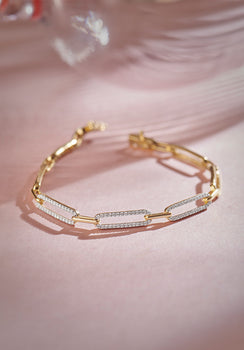 Pave Diamond Paperclip Bracelet, 14K Gold Vermeil, 1/2 ct Lab Grown Diamond-1