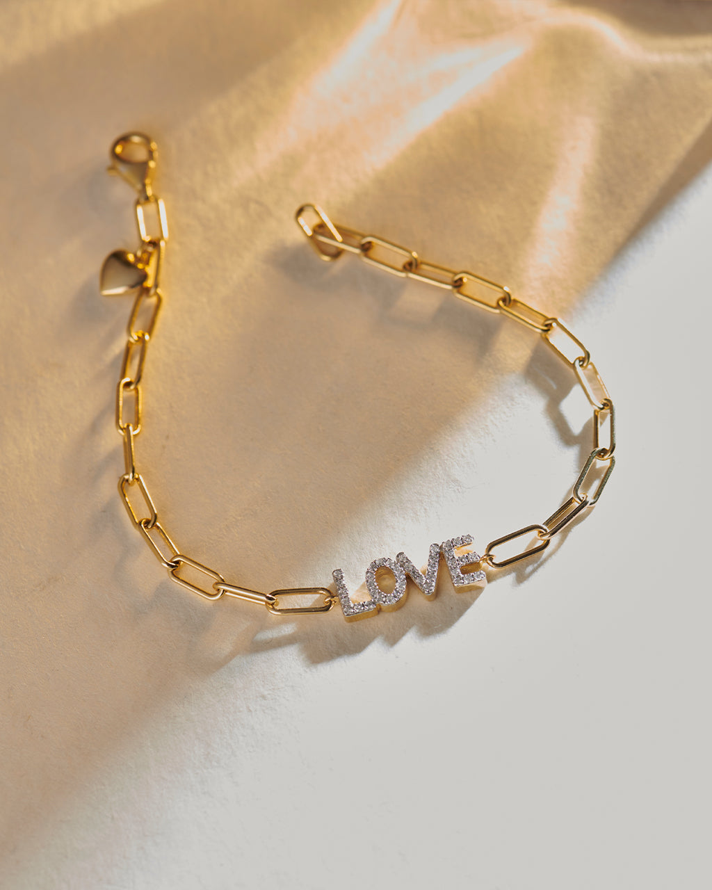 Love Diamond Paperclip Bracelet, 14K Solid Gold, 1/4 ct Lab Grown Diamond-7