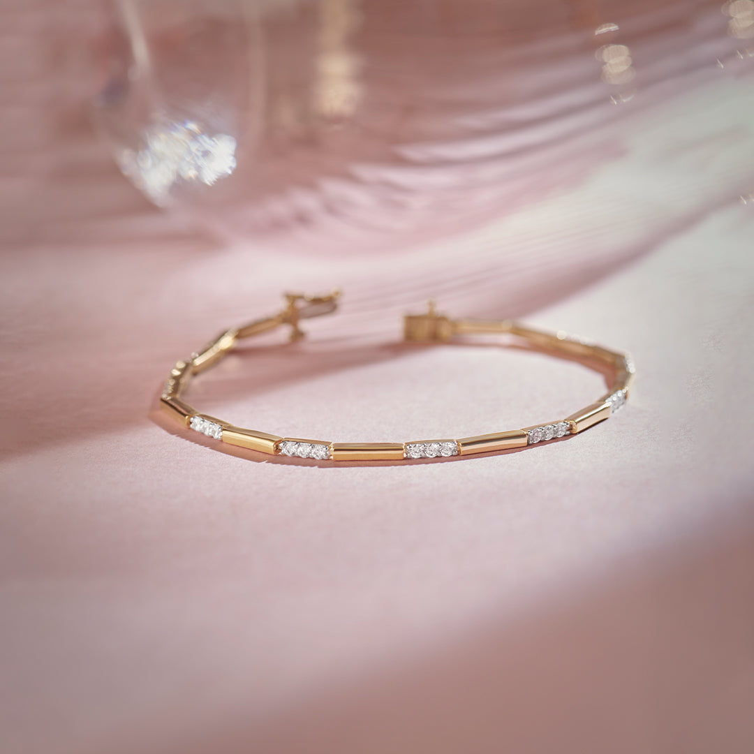 Station Bar Diamond Link Bracelet, 14K Solid Gold, 1 ct Lab Grown Diamond-1