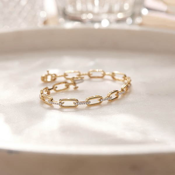 Interlinked Diamond Paperclip Bracelet|14K Gold Vermeil Lab Grown