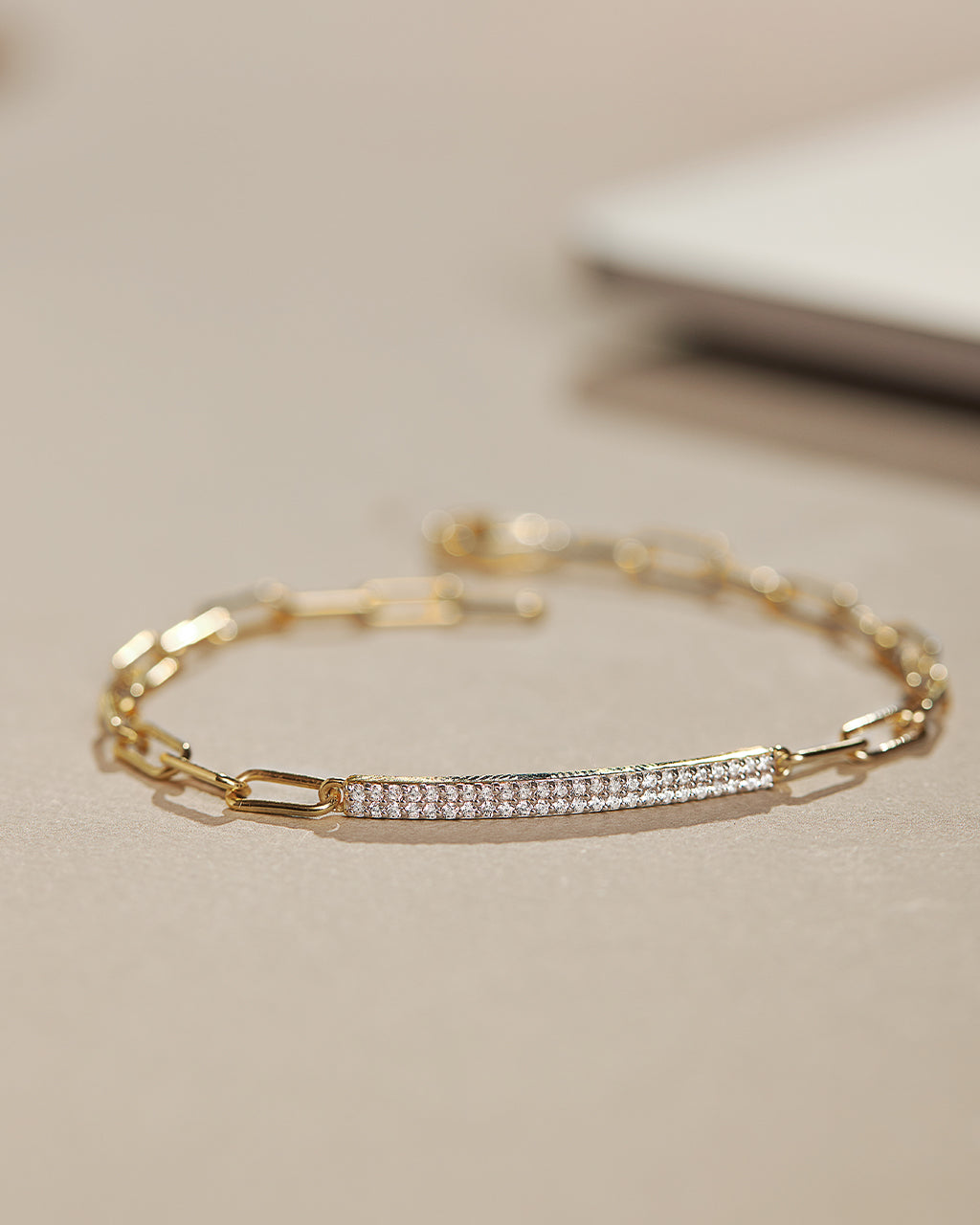 Bar Diamond Paperclip Bracelet, 14K Gold Vermeil, 1/3 ct Lab Grown Diamond-6