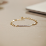 Bar Diamond Paperclip Bracelet, 14K Solid Gold, 1/3 ct Lab Grown Diamond-1