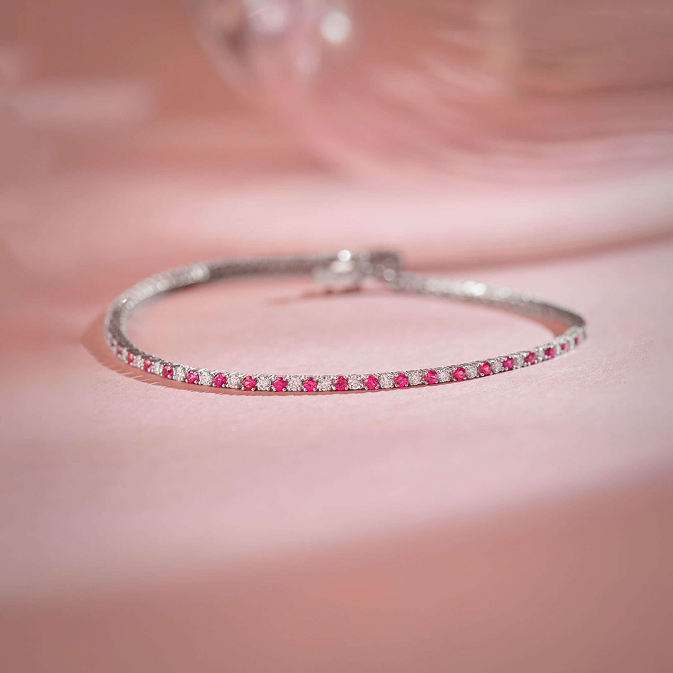 Created Ruby Diamond Tennis Bracelet, 10K Solid Gold, 7/8 ct Lab Grown Diamond-1