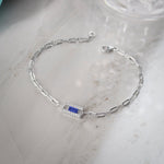 Created Sapphire Paperclip Bracelet, Sterling Silver, 1/6 ct Lab Grown Diamond-6
