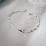 Created Sapphire Paperclip Bracelet, Sterling Silver, 1/6 ct Lab Grown Diamond-6