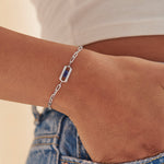 Created Sapphire Paperclip Bracelet, Sterling Silver, 1/6 ct Lab Grown Diamond-2