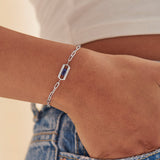 Created Sapphire Paperclip Bracelet, Sterling Silver, 1/6 ct Lab Grown Diamond-2