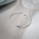 Created Sapphire Paperclip Bracelet,Sterling Silver,1/6 ct Lab Diamond-1