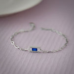 Created Sapphire Paperclip Bracelet,Sterling Silver,1/6 ct Lab Diamond-5