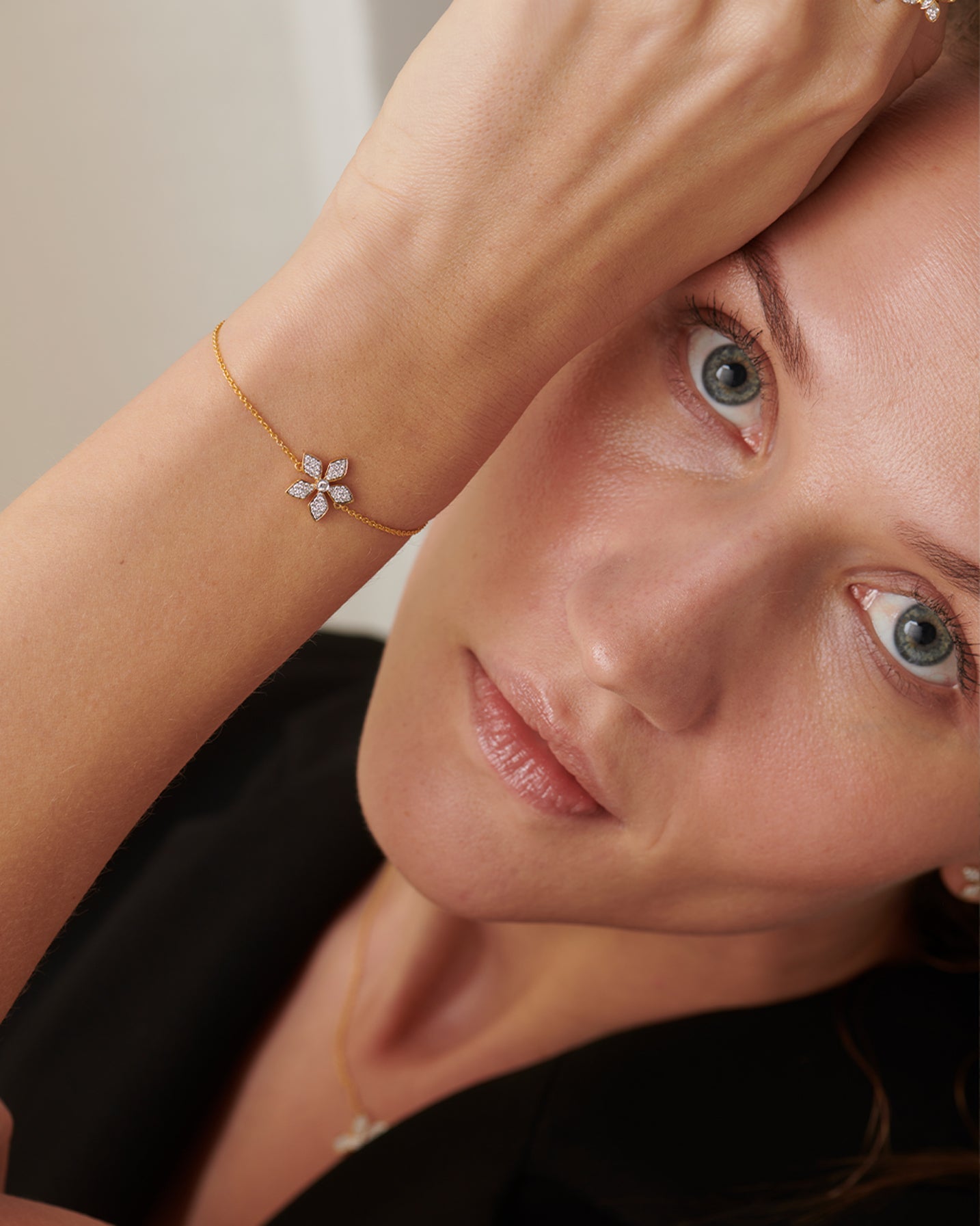 Floral Diamond Bracelet, 14K Gold Vermeil, 1/5 ct Lab Grown Diamond-4