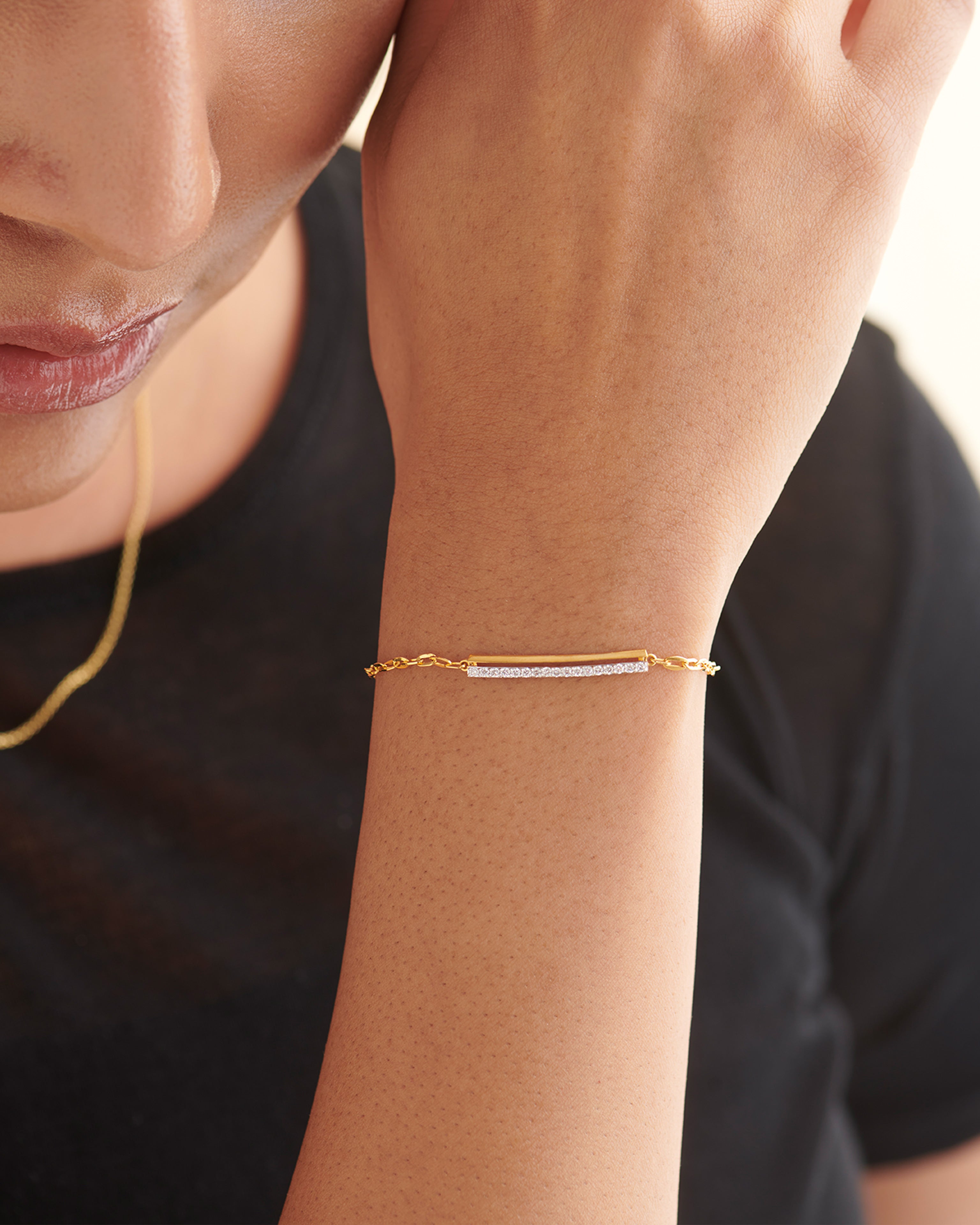 Bar Diamond Chain Bracelet, 14K Solid Gold, 1/5 ct Lab Grown Diamond-2